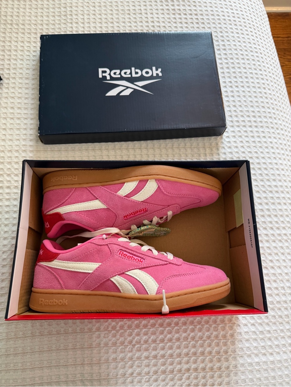 Reebok Pink and White Suede Low-Top Sneakers with Gum Sole